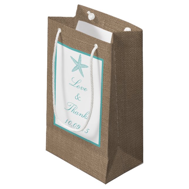 Petit Sac Cadeau Starfish Turquoise Burlap Beach Wedding Collection (Devant Angle)