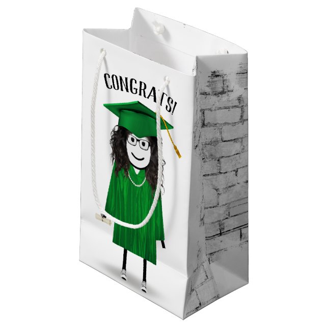 Petit Sac Cadeau Stick Girl Graduate avec Casquette et diplôme (Devant Angle)