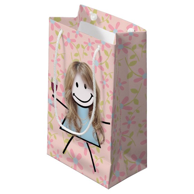 Petit Sac Cadeau Stick Girl On Avec Du Vin Rouge (Devant Angle)