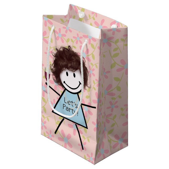 Petit Sac Cadeau Stick Girl On Avec Le Vin Rouge (Devant Angle)