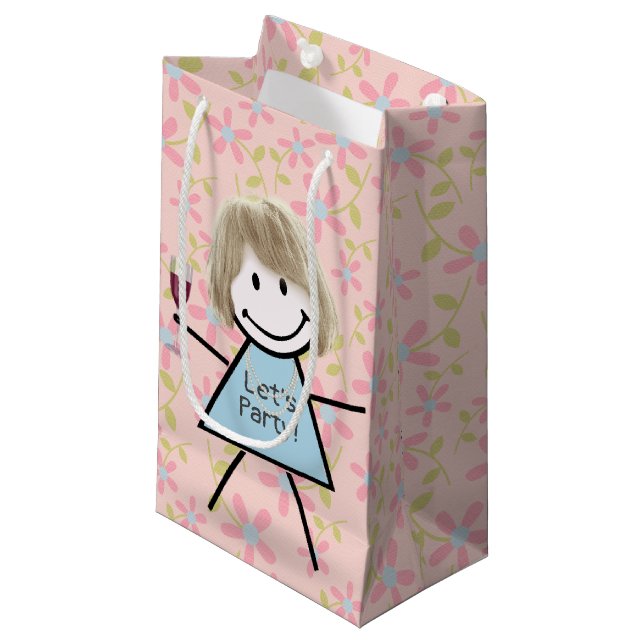 Petit Sac Cadeau Stick Girl On Avec Le Vin Rouge (Devant Angle)