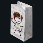 Petit Sac Cadeau Stick Girl with Wine for 70th Birthday<br><div class="desc">Anniversaire fille en bâton avec un verre de vin,  cheveux et lunettes sur un arrière - plan de pois pour 70ème anniversaire. L'âge d'anniversaire peut être modifié.</div>