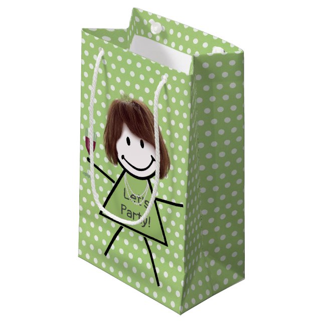 Petit Sac Cadeau Stick Party Girl sur Pois (Devant Angle)