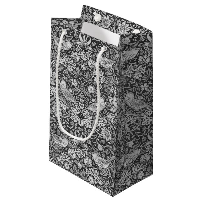 Petit Sac Cadeau Strawberry Thief Grey, William Morris (Devant Angle)