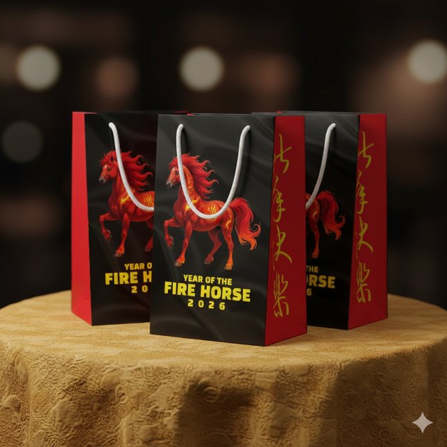 Petit Sac Cadeau Stunning Chinese Year of the Fire Horse 2026 (Year of the Horse 2026 Small Gift Bags Cover Photo)