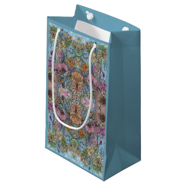 Petit Sac Cadeau Style Chic Flower Garden aquarelle peinture (Devant Angle)