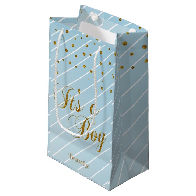 Petit Sac Cadeau Sweet Baby Blue et Gold Confetti (Devant Angle)