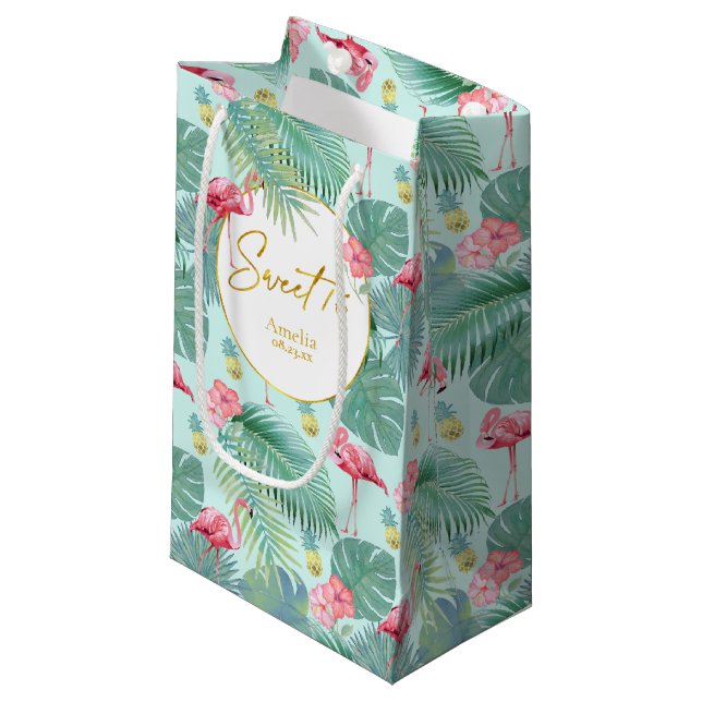 Petit Sac Cadeau Sweet sixteen de modèle Flamingo tropical ID926 (Devant Angle)