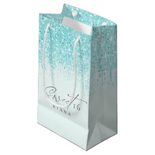 Petit Sac Cadeau Sweet sixteen étincelant ID Turquoise912