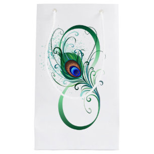 Petit Sac Cadeau Symbole d'infini avec plume de paon