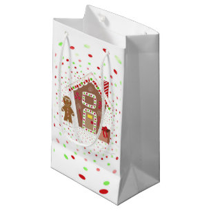 Petit Sac Cadeau Taches à pois et maison en pain d'épice