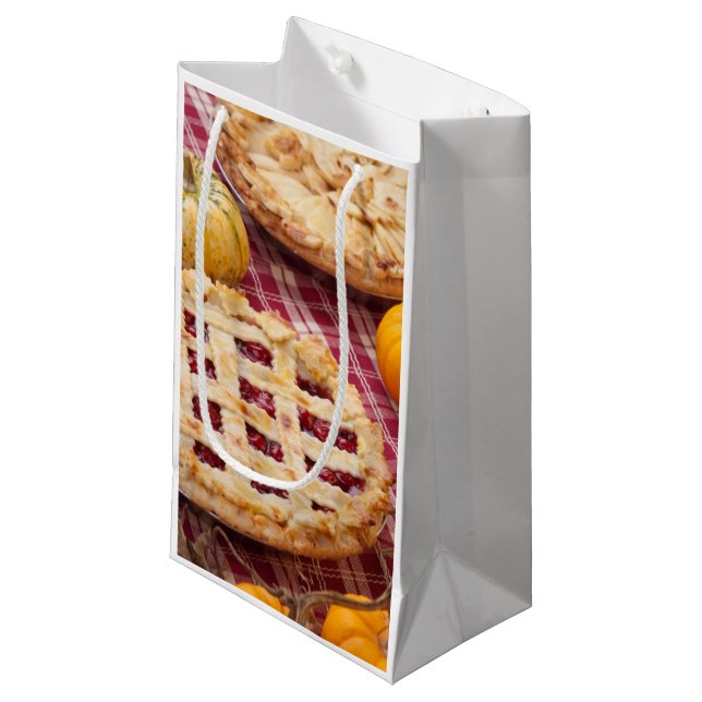 Petit Sac Cadeau Tarte cerise en treillis et tarte aux pommes (Devant Angle)