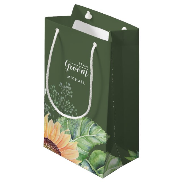 Petit Sac Cadeau Team Groom. Papier de peinture tournesol (Devant Angle)