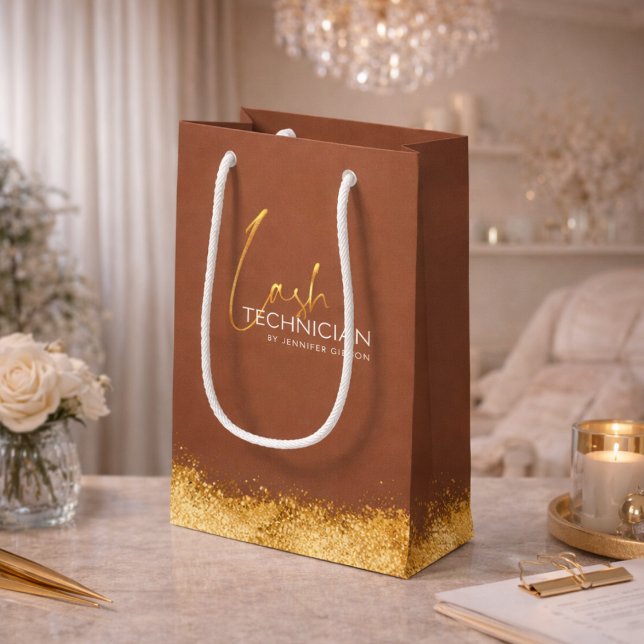 Petit Sac Cadeau Technologie de Cils Dorée et Marron Luxueuse  (Créateur téléchargé)