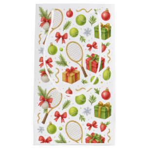 Petit Sac Cadeau Tennis Noël ballon et raquettes cadeaux pour la fê