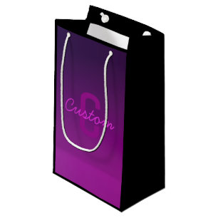 Petit Sac Cadeau Texte Monogrammé Moderne Éditable & Ombre Violet 