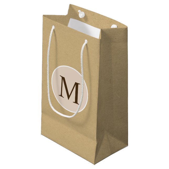 Petit Sac Cadeau Texture Brown de papier d'emballage de monogramme (Devant Angle)