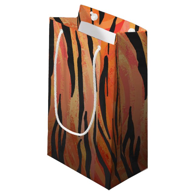 Petit Sac Cadeau Tiger chaud orange et noir (Devant Angle)