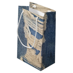 Petit Sac Cadeau Tissu Jean bleu effilé