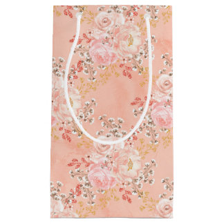 PETIT SAC CADEAU TONS PASTEL DE FLEURS ROSES