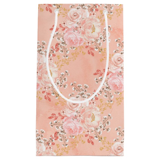 PETIT SAC CADEAU TONS PASTEL DE FLEURS ROSES (Devant)