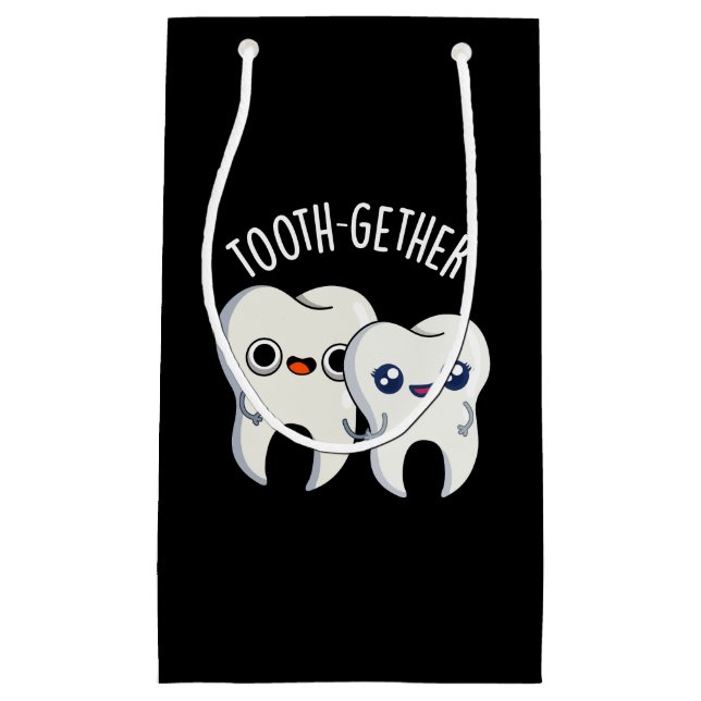 Petit Sac Cadeau Tooth-gether Funny Tooth Pun Dark BG (Devant)