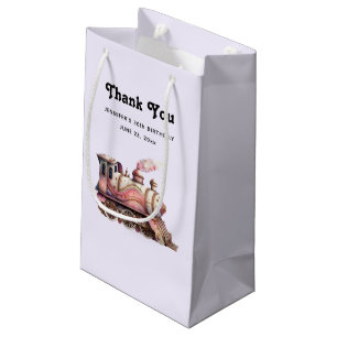 Petit Sac Cadeau Train à vapeur rose Merci Vintage