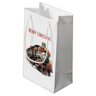 Petit Sac Cadeau Train à vapeur vintage Noël traditionnel