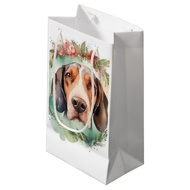 Petit Sac Cadeau Treeing Walker Christmas Wreath Festive Pup (Devant Angle)
