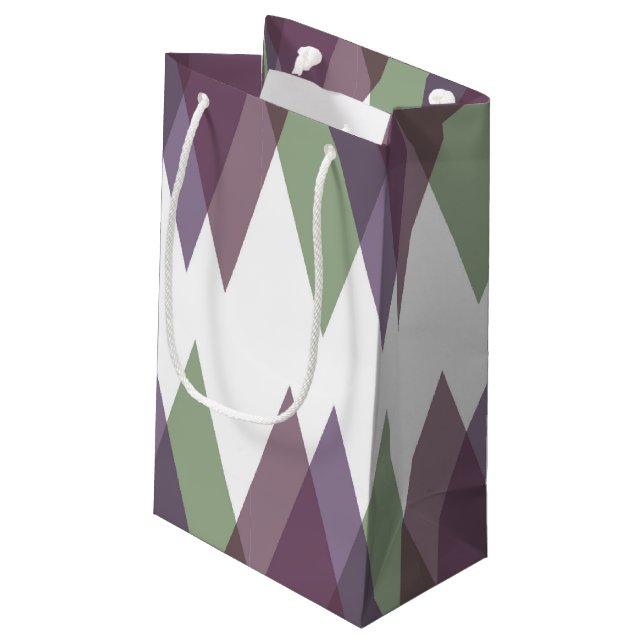 Petit Sac Cadeau Triangles mauve et vert (Dos Angle)