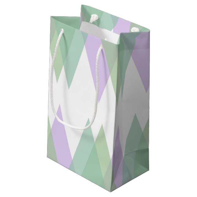 Petit Sac Cadeau Triangles vert et lilas (Dos Angle)