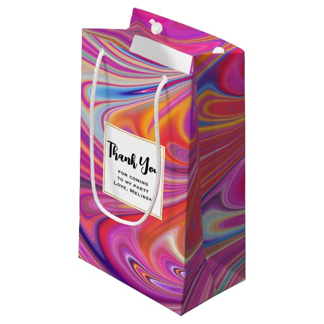 Petit Sac Cadeau Trippy rose et orange design Tourbillonnant (Devant Angle)