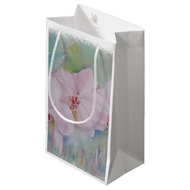 PETIT SAC CADEAU TROIS CADEAUX D'ORCHIDES BLANCS (Devant Angle)
