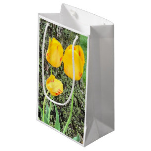 Petit Sac Cadeau Trois Tulipes Jaunes /