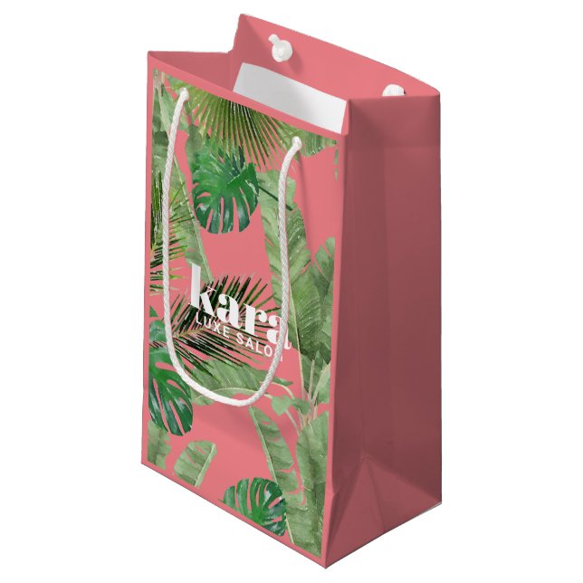 Petit Sac Cadeau Tropical Modern Designer Rose (Devant Angle)