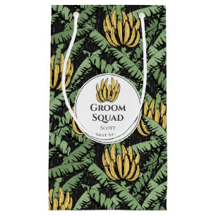 Petit Sac Cadeau Tropical noir et blanc, feuilles de bananier pour