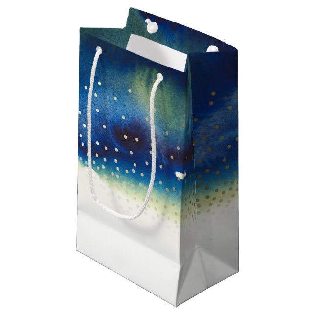 Petit Sac Cadeau Turquoise Aquarelle Gold Confetti Dots Mariage (Devant Angle)