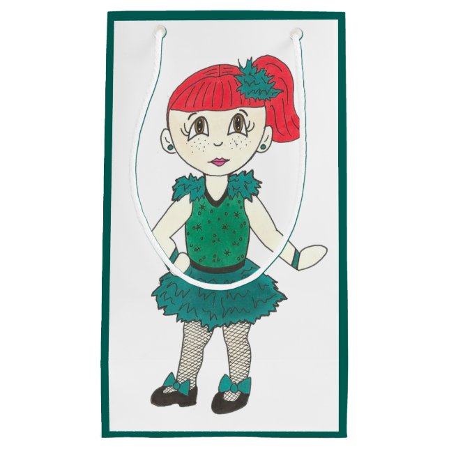 Petit Sac Cadeau Turquoise Green Tap Dance Girl Considérant Costume (Devant)