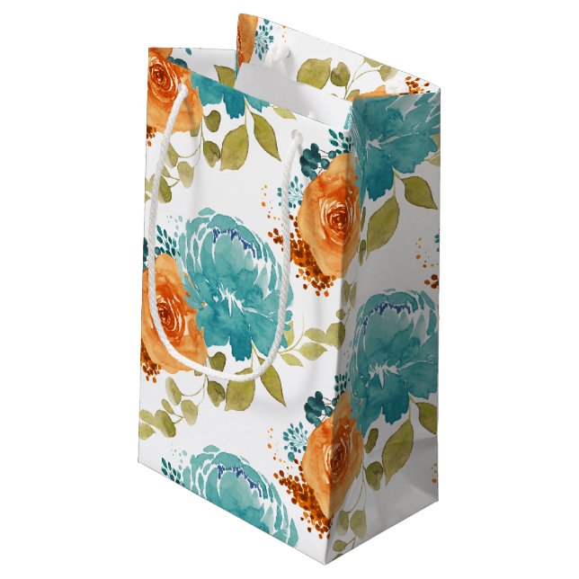Petit Sac Cadeau Turquoise Orange Terracotta Boho Floral (Dos Angle)