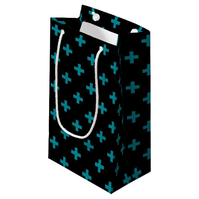Petit Sac Cadeau Turquoise polka croise sur noir (Devant Angle)