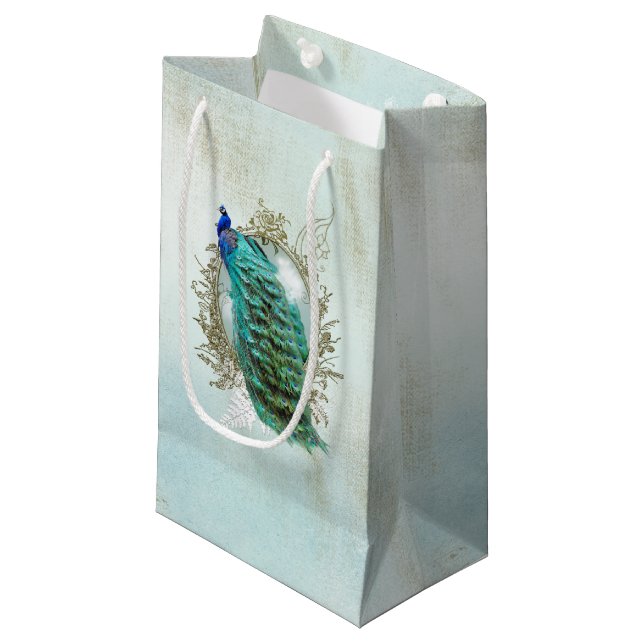 Petit Sac Cadeau Turquoise Shabby Peacock (Devant Angle)