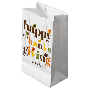 Petit Sac Cadeau Typographie colorée, feuilles d'automne Thanksgivi