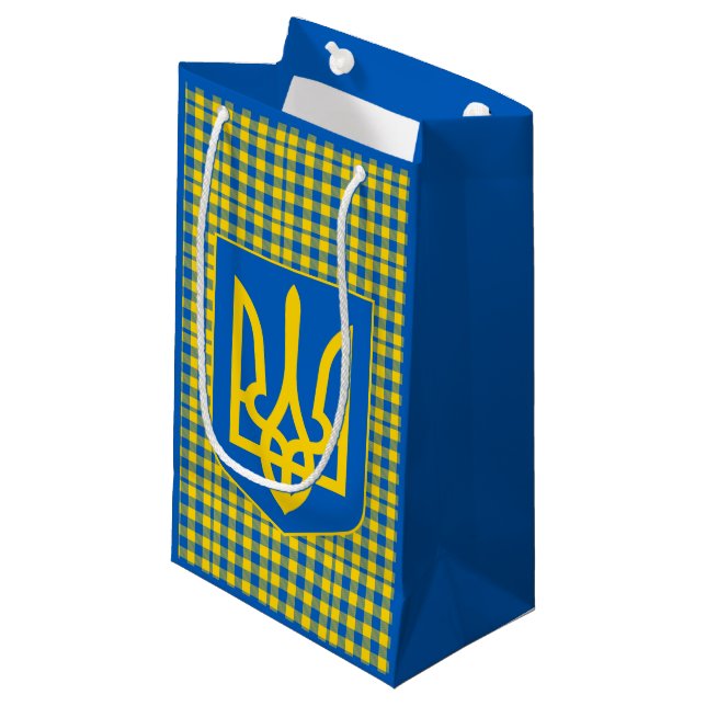 Petit Sac Cadeau Ukraine bleue et jaune Plaid motif, Tartan (Devant Angle)