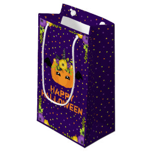Petit Sac Cadeau Unicorn Floral Citrouille Happy Halloween violet S