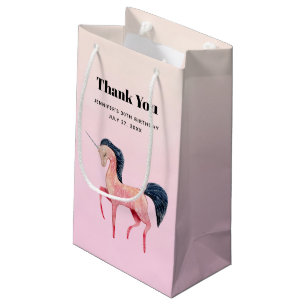 Petit Sac Cadeau Unicorne nordique rose avec Merci de Mane noir