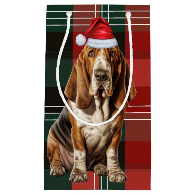 Petit Sac Cadeau Vacances Basset Hound Dog et Plaid Christmas (Devant)