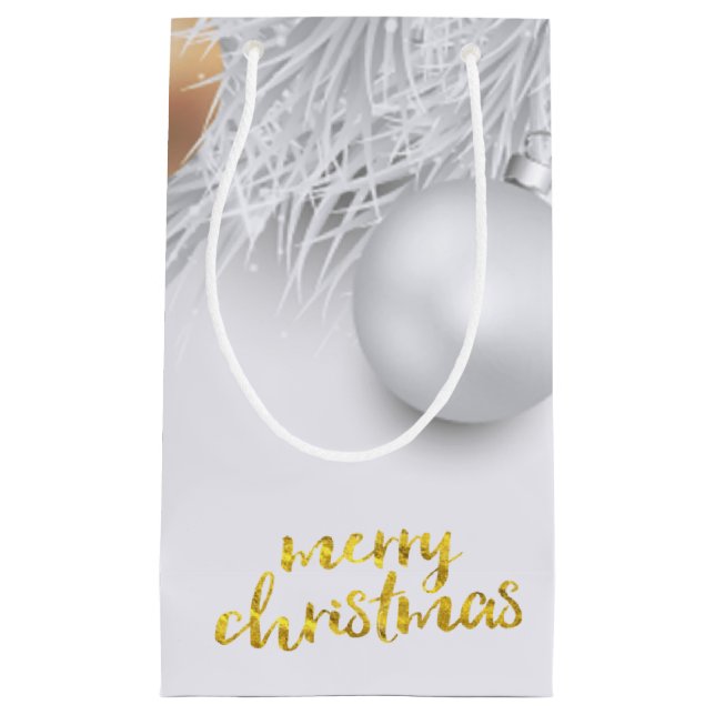 Petit Sac Cadeau Vacances,Boules de Noël,Branches de Pin (Devant)