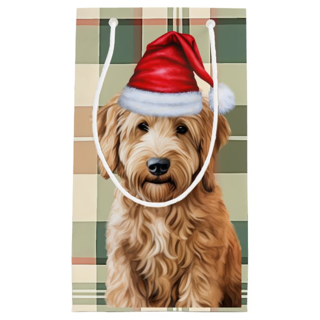 Petit Sac Cadeau Vacances Goldendoodle Chien et Plaid Christmas (Devant)