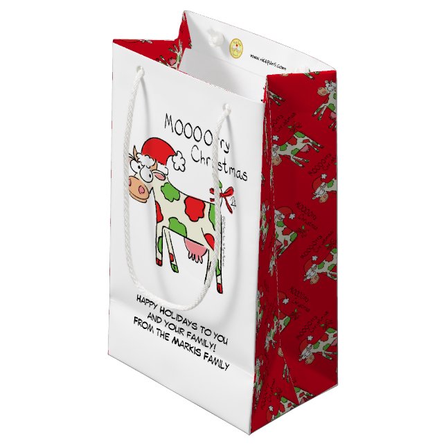 Petit Sac Cadeau Vache de Noël Drôle caricature pour enfants (Devant Angle)
