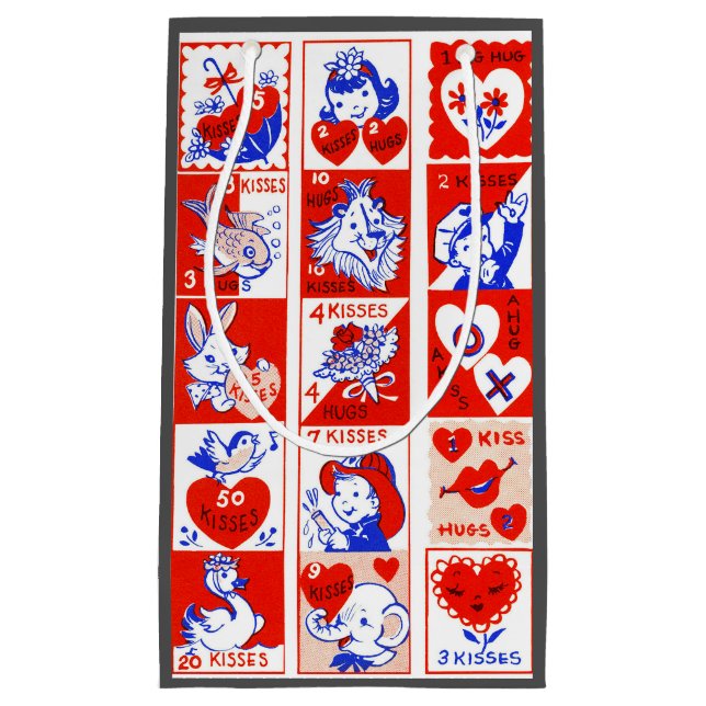 Petit Sac Cadeau Valentine Retro Love Hugs Motif (Devant)